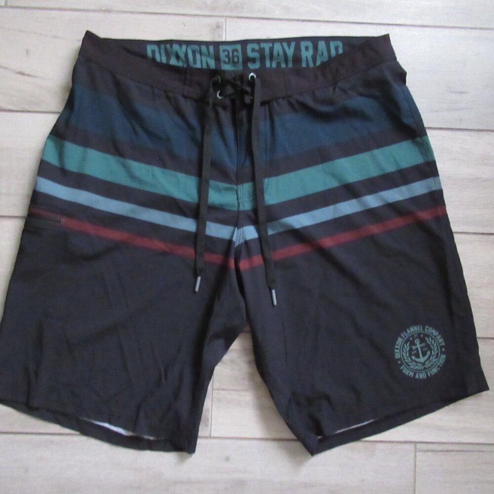 Dixxon Board Shorts 36‎ Green Black Stripe Swim Trunks